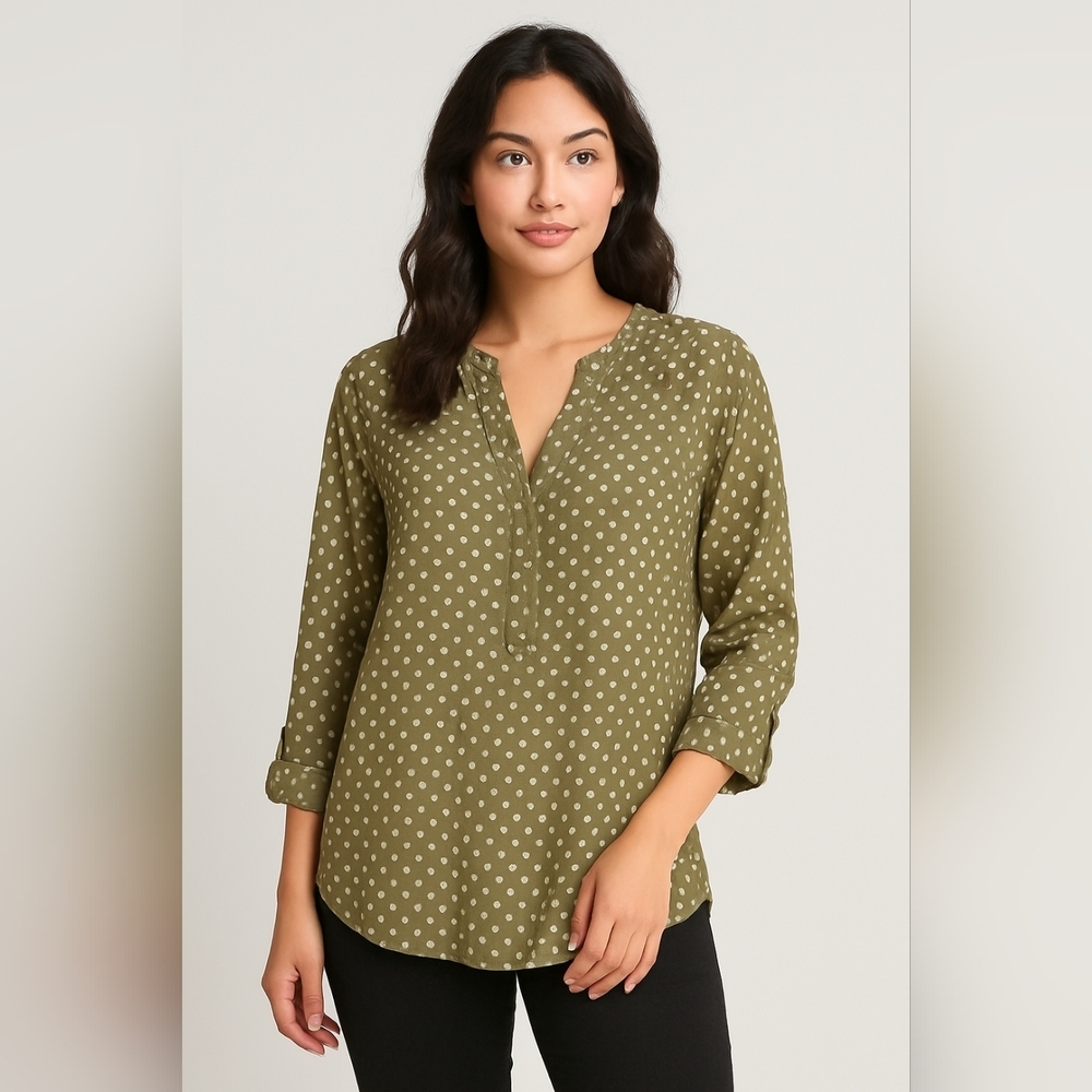 🌿 Old Navy Green Polka Dot V-Neck Blouse XL | Long Sleeve Top